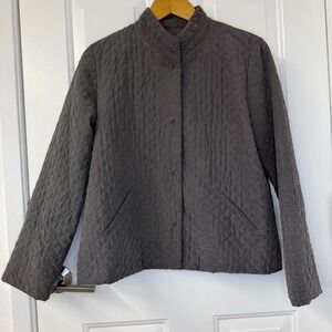 Eileen Fisher Diamond Quilted 100% Silk Lightweight Jacket SIZE XS Charcoal Gray